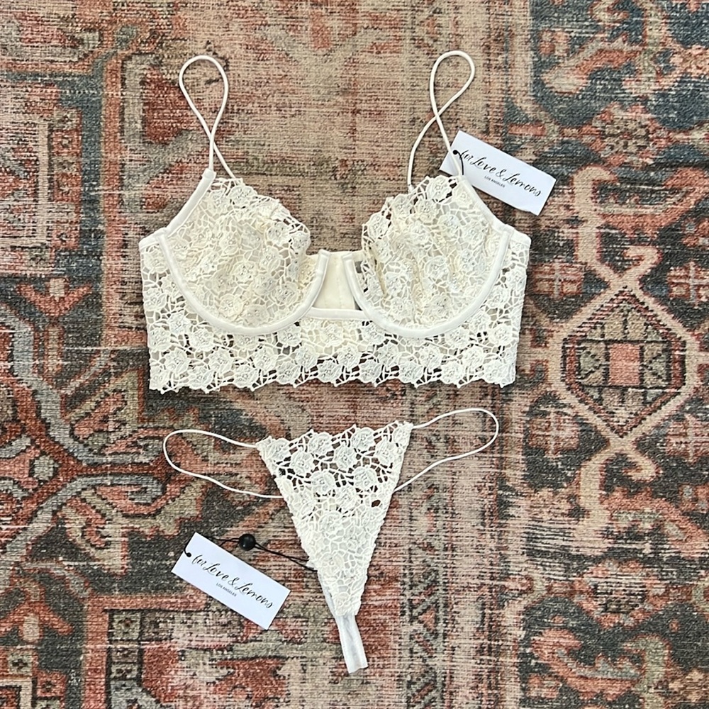 NWT For Love & Lemons White Lace Bridal Lingerie Set